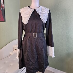 Pilgrim Style Black and White Long Sleeve Dress with Belt Size L